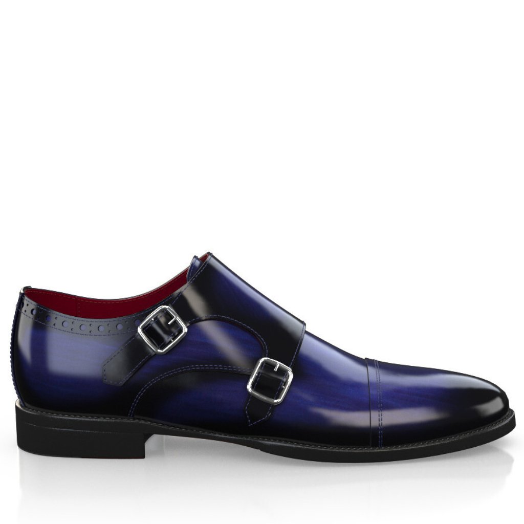 Yash Leather Handmade Blue Patina Leather Double Monk Shoes For Men